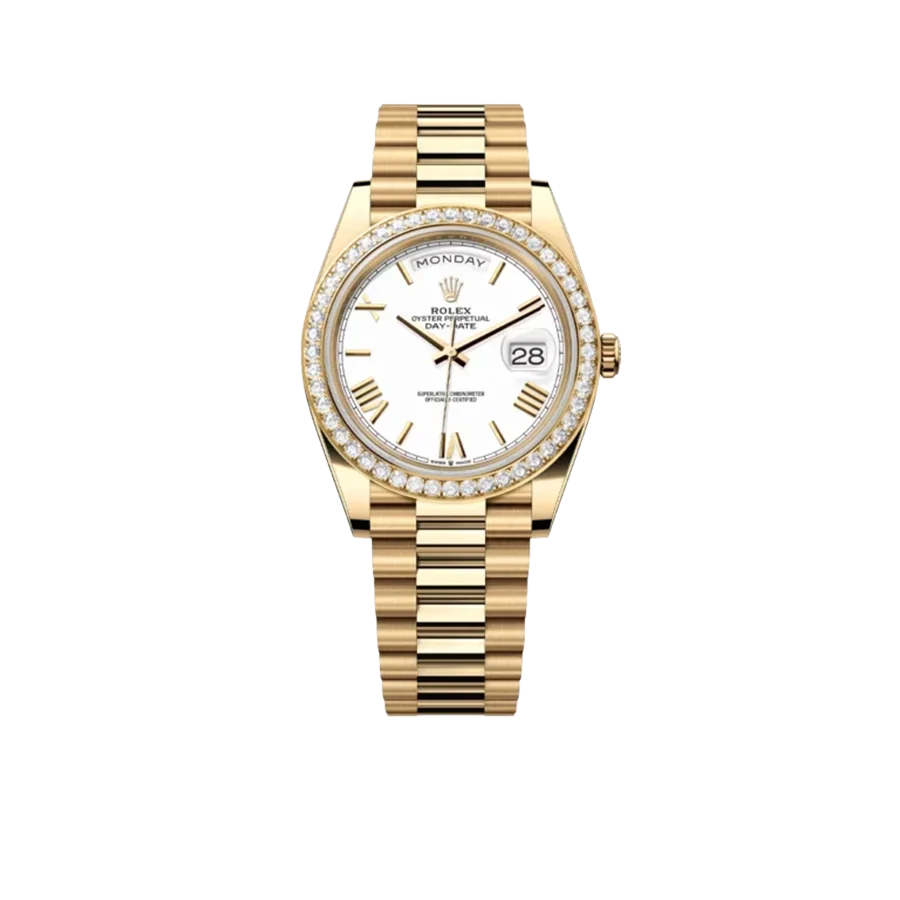 Day-Date 40 228348RBR Yellow Gold Diamond Bezel White Dial