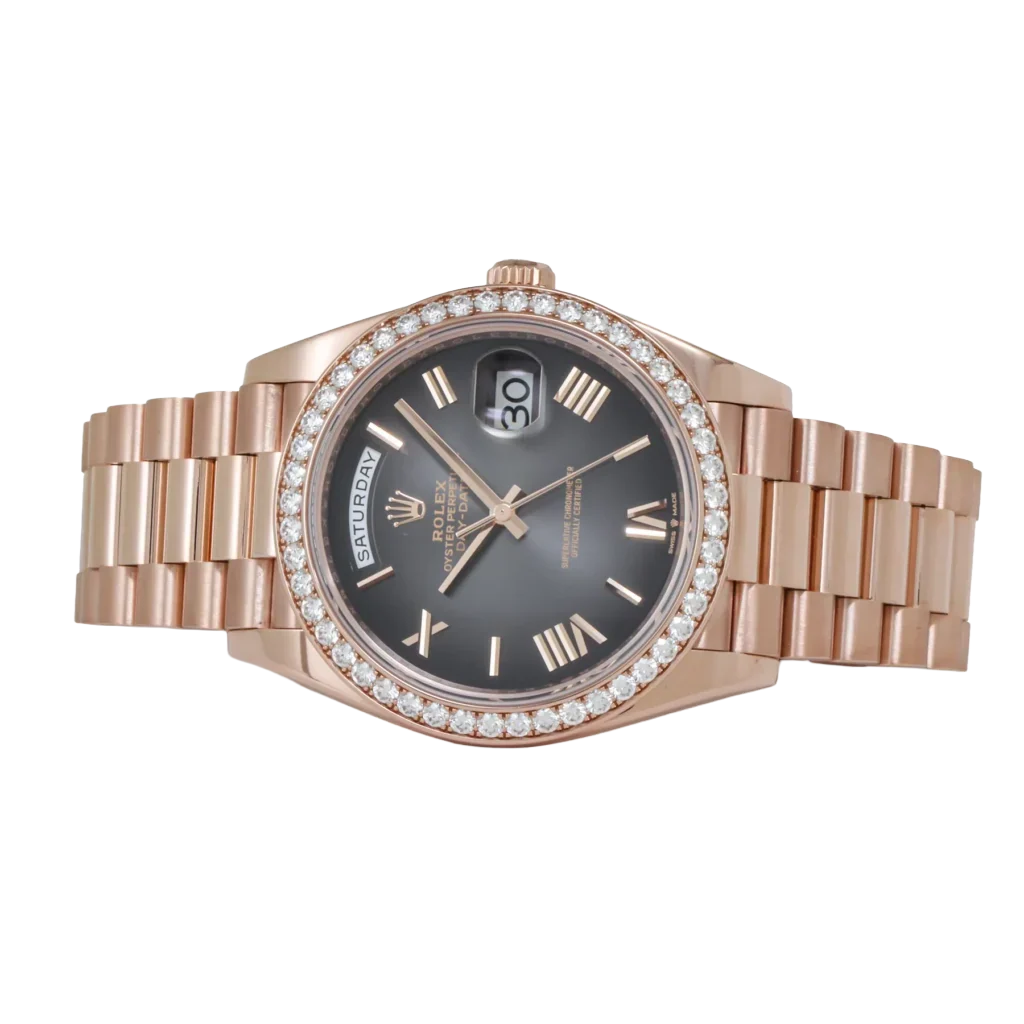 Day-Date 40 228345 Rose Gold Black Dial Diamond Bezel
