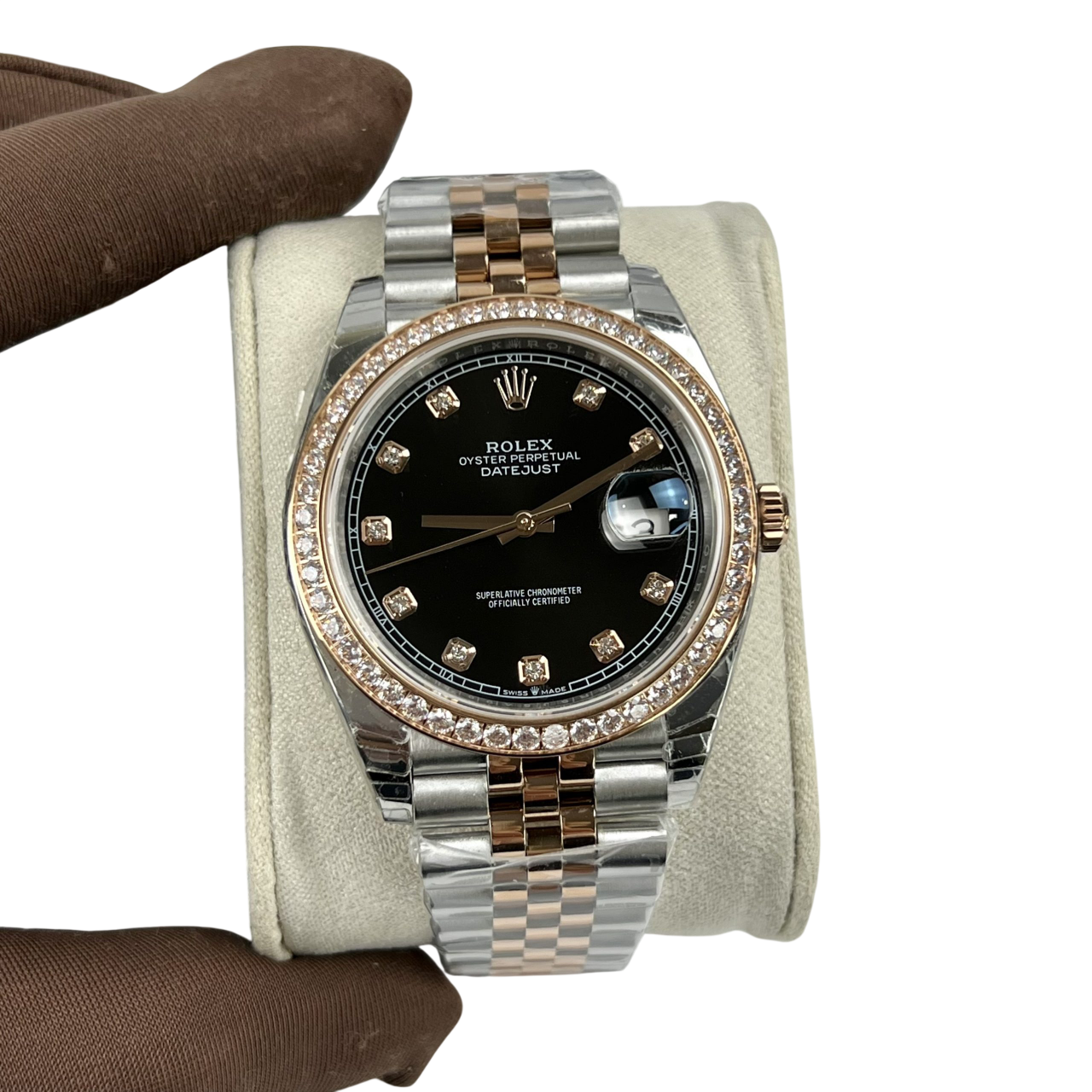 Datejust 36mm Black Dial Steel Yellow Gold Diamond Mens Watch 116243