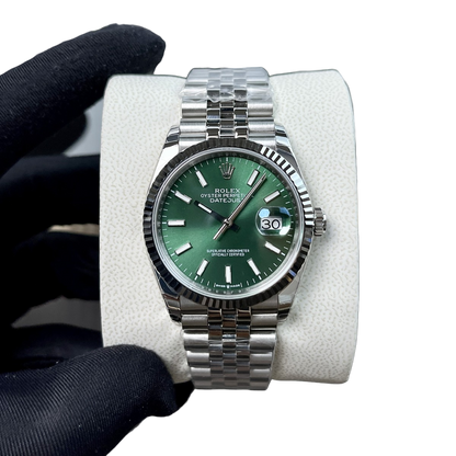 Datejust 41mm Steel White Gold Mint Green Dial Mens Watch 126334-0028