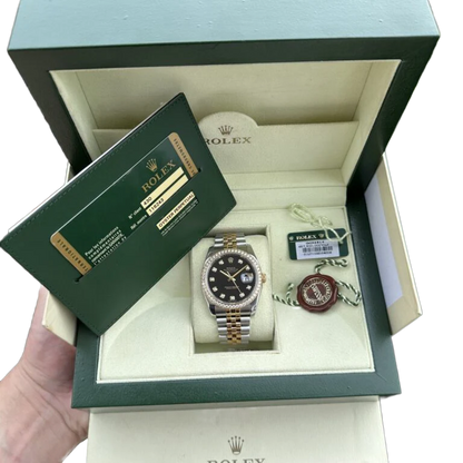 Datejust 36mm Black Dial Steel Yellow Gold Diamond Mens Watch 116243