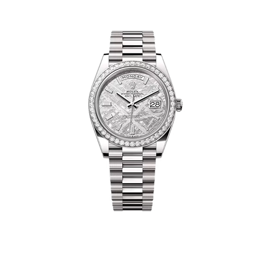 Day-Date 40mm Meteorite Dial, Platinum Diamonds M228349RBR-0040 New