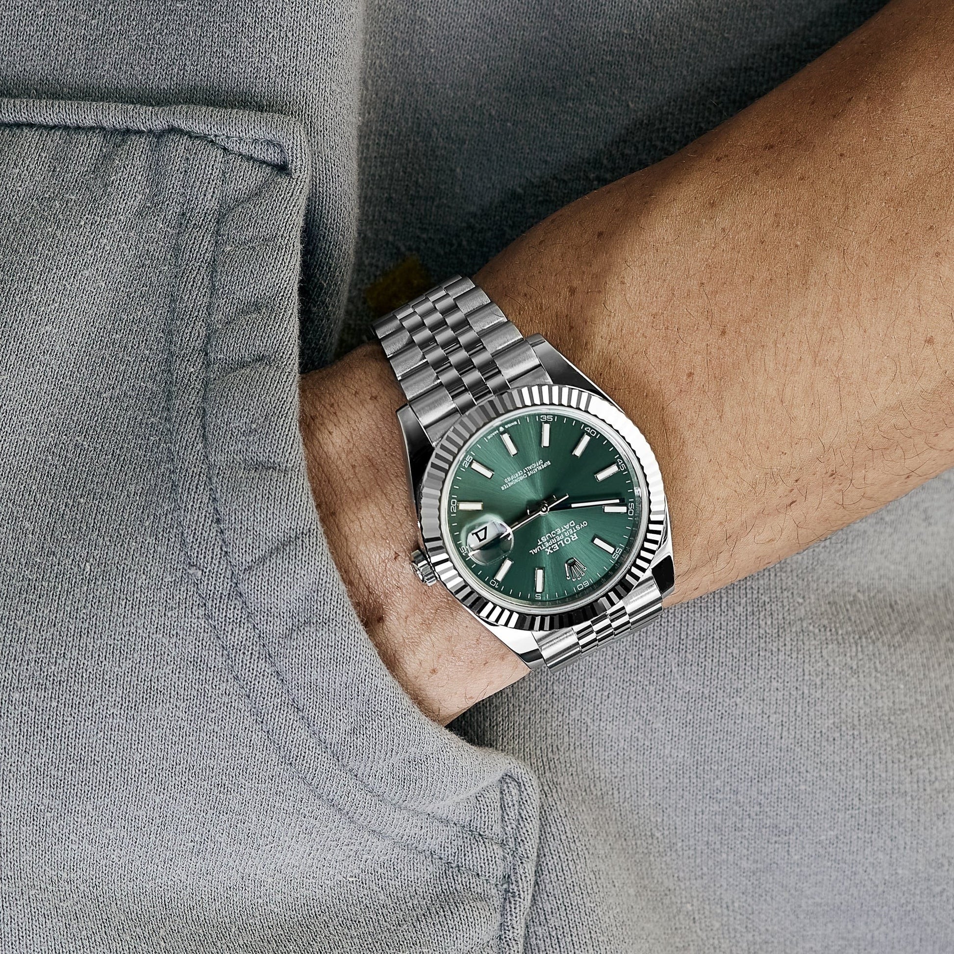 Datejust 41mm Steel White Gold Mint Green Dial Mens Watch 126334-0028