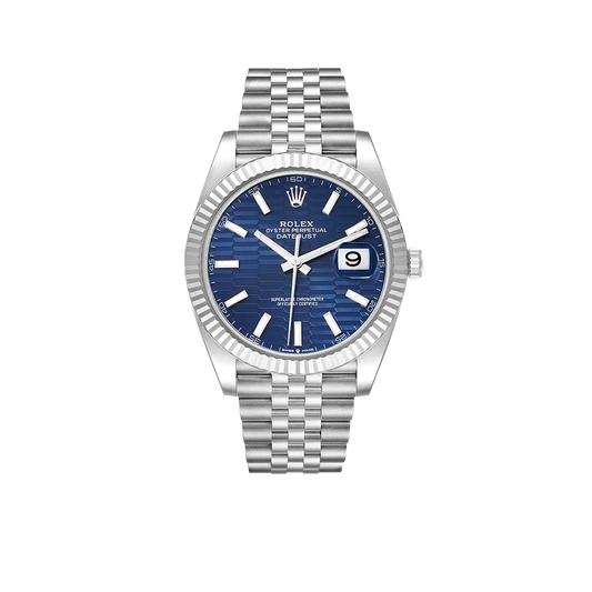 Datejust 41mm Steel White Gold Fluted Motif Dial Mens Watch 126334