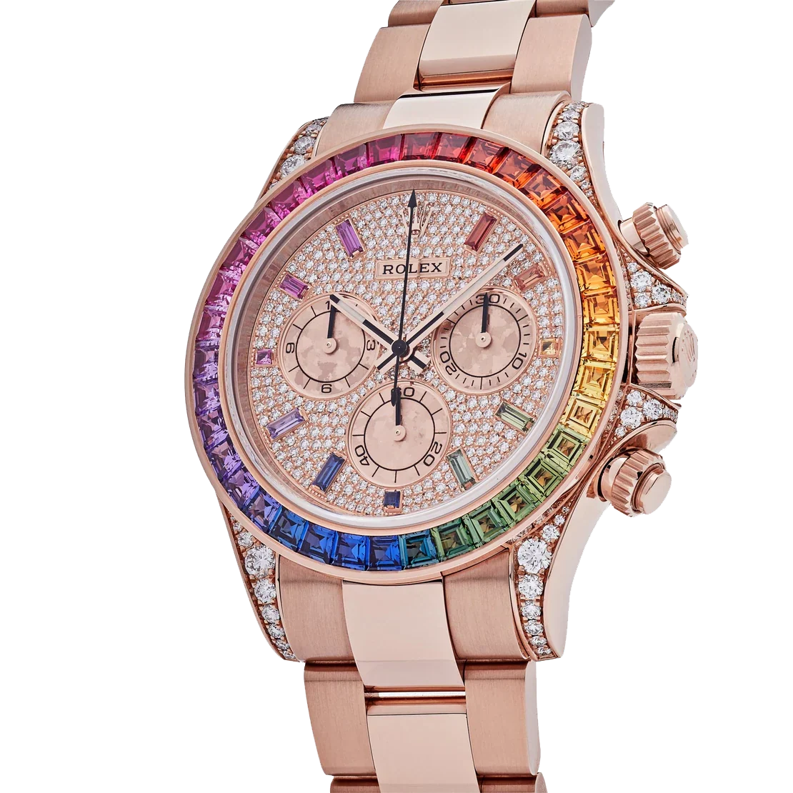 Daytona 116595RBOW Rainbow Rose Gold Pave Diamond Dial Sapphire Bezel